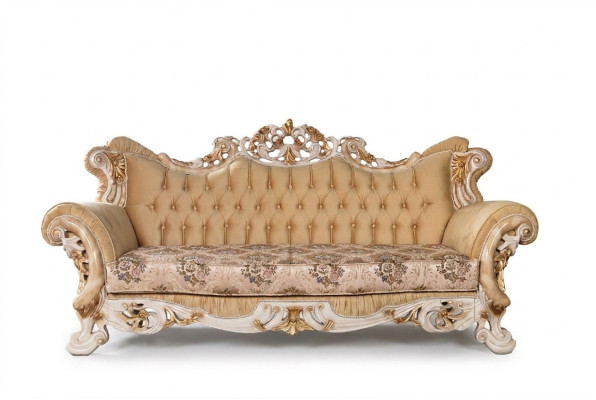 Chesterfield Baroque Three-Seater Couch Furniture Sofa Sofas Fabric Beige