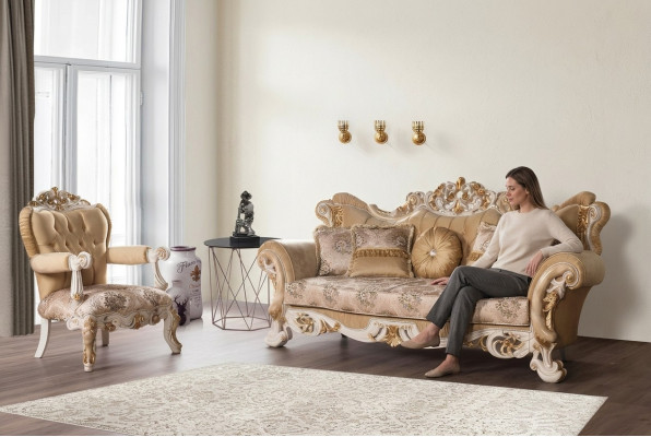 Living Room Luxury Sofa Beige Sofa Set Sofas Armchair 3+1 Seater Fabric Design