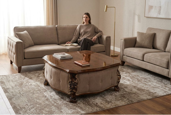 Wood Coffee Table Classic Living Room Furniture Brown Square