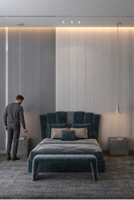 Luxury double hotel beds Italian furniture new modern bed blue upholstery design