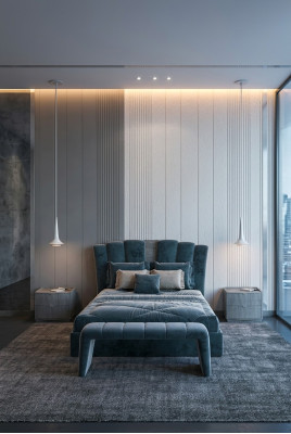 Luxury double hotel beds Italian furniture new modern bed blue upholstery design