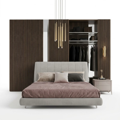 Double bed wood upholstered beds double bed frame modern luxury bedroom bed