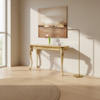 Console table, country house style, classic telephone tables, gold appearance with carved legs