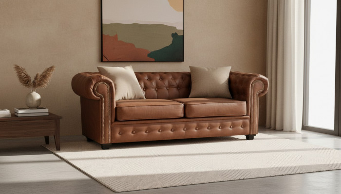 Chesterfield Sofa Fabric Gray Sofas Living Room Couch Seat Cushion Furniture