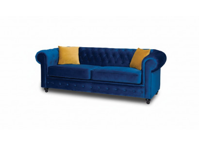 Upholstered Sofas 3 Seats Chesterfield Textile Sofa Blue Classic Designer New