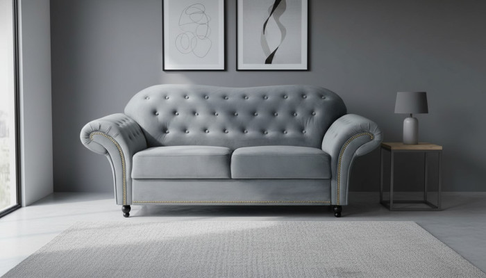Two-seater Grey Chesterfield Couch Upholstered Furniture Fabric Couches Sofas Textile