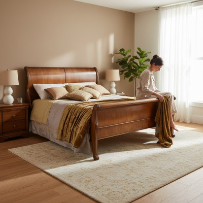 Bed Brown Bedroom Wooden Furniture Textile Design Hotel Beds Art Deco Style New
