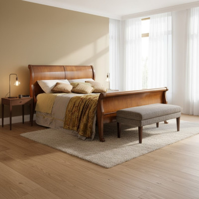 Bed Brown Bedroom Wooden Furniture Textile Design Hotel Beds Art Deco Style New