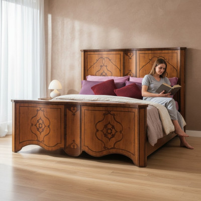 Bed brown bedroom furniture wood design 160x200cm upholstered hotel beds textile