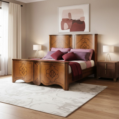 Bed brown bedroom furniture wood design 160x200cm upholstered hotel beds textile
