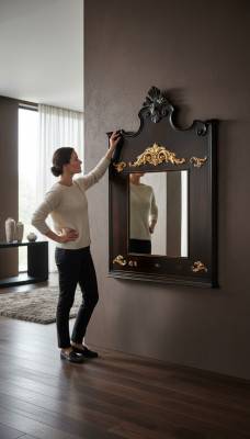 Solid Wood Mirror Wood Frame Wall Mirror Brown Carved Classical Mirror