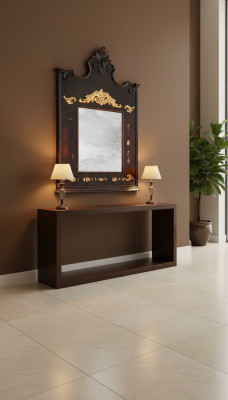 Solid Wood Mirror Wood Frame Wall Mirror Brown Carved Classical Mirror