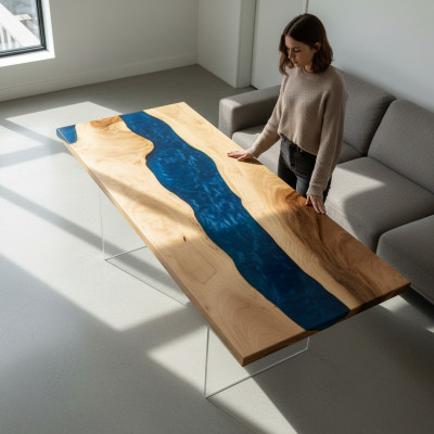 Dining Table River Table Real Wood Solid Epoxy Resin Tables 181x81 New