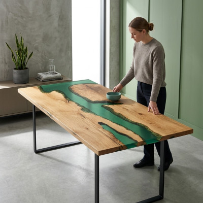 Table dining table tables resin epoxy solid design furniture 200x91 real wood epoxy