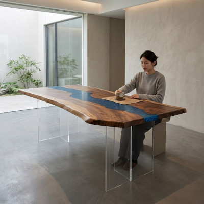 Dining table Sea Water River Real Wood River Table 200x90 Tables Epoxy Resin New