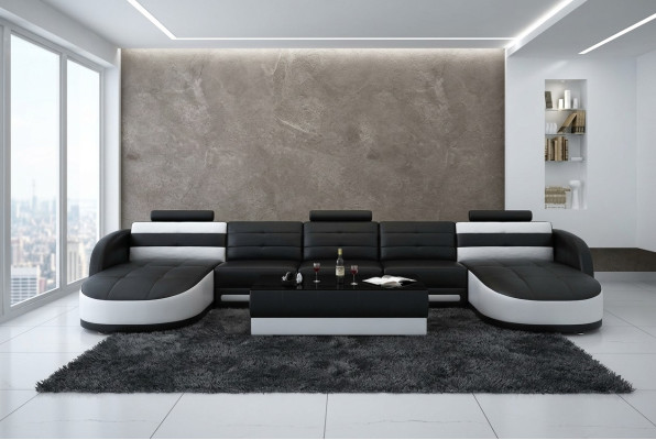Design leather sectional sofa corner modern set couch corner USB new black