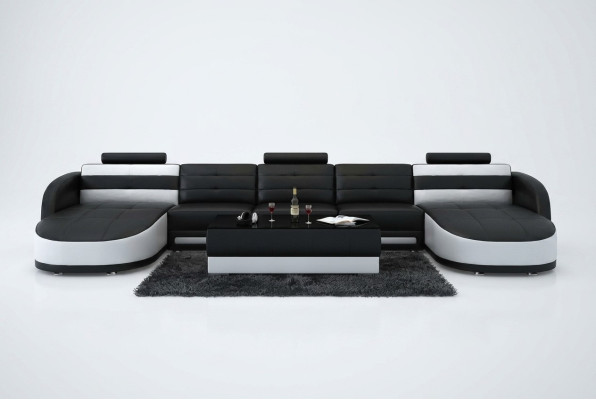 Design leather sectional sofa corner modern set couch corner USB new black