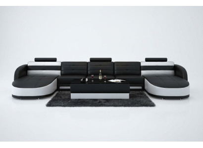 Design leather sectional sofa corner modern set couch corner USB new black