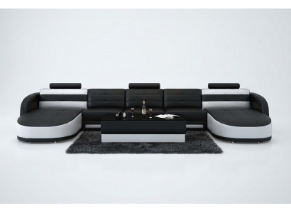 Design leather sectional sofa corner modern set couch corner USB new black