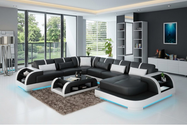 Modern leather sofa, couch living landscape, design corner sofa, corner suite, sofa light, USB