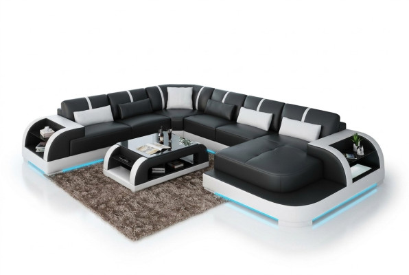 Modern leather sofa, couch living landscape, design corner sofa, corner suite, sofa light, USB