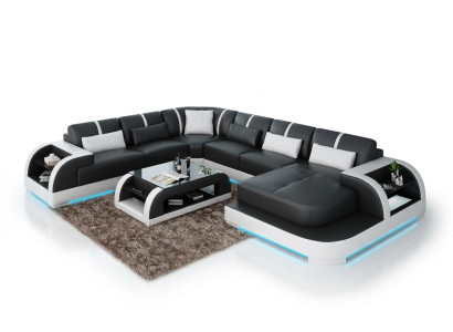 Modern leather sofa, couch living landscape, design corner sofa, corner suite, sofa light, USB