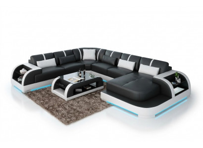 Modern leather sofa, couch living landscape, design corner sofa, corner suite, sofa light, USB