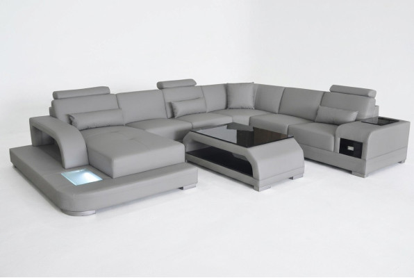 Corner sofa with USB upholstery couch seat grey leather suite modern living landscape