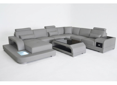 Corner sofa with USB upholstery couch seat grey leather suite modern living landscape
