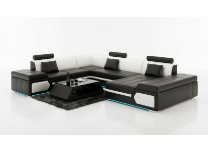 Leather Sofa Couch Living Landscape Sectional Sofa Suite Design Modern Black +USB