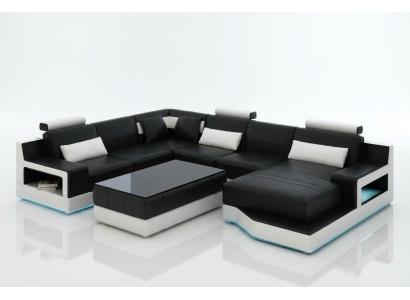 Design leather living landscape corner sofa modern set couch corner black USB new