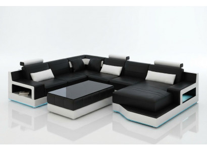 Design leather living landscape corner sofa modern set couch corner black USB new