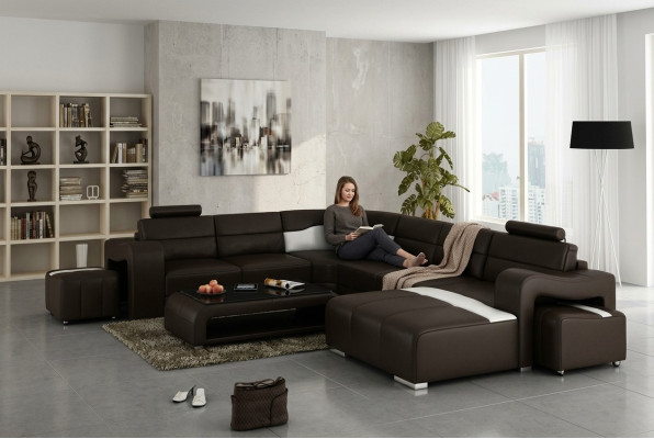 Leather sofa couch living landscape corner sofa corner suite design modern sofa with USB