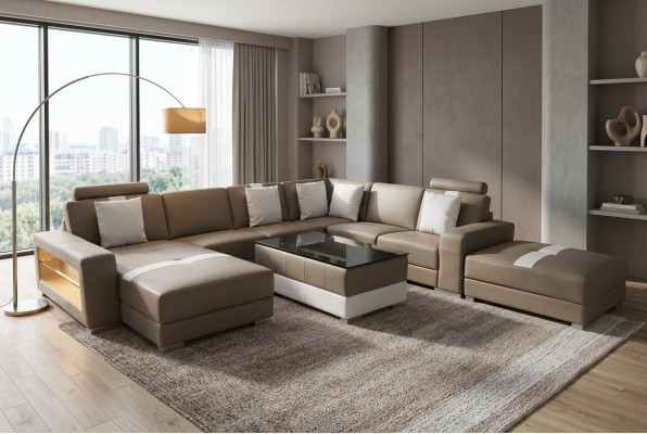 U-shaped sectional sofa, couch seating cushion, corner leather, modern designer couches + USB
