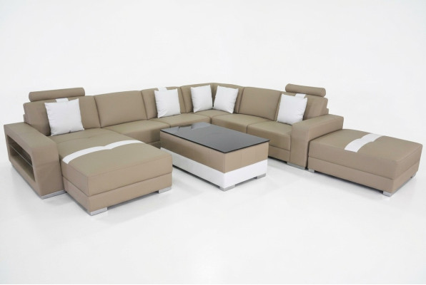 U-shaped sectional sofa, couch seating cushion, corner leather, modern designer couches + USB
