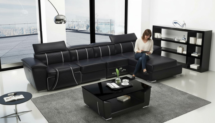 Sectional L-shaped sofa couch design leather upholstery modern relax automatic new