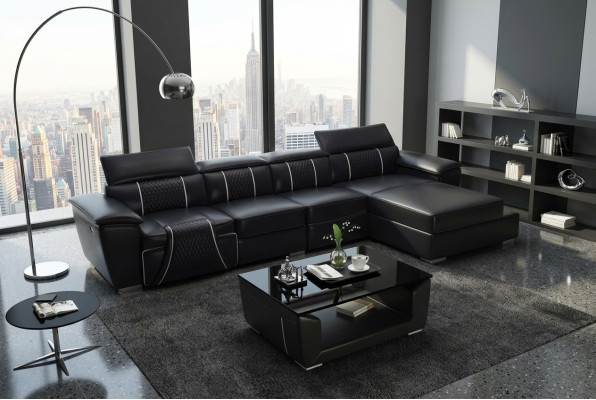Sectional L-shaped sofa couch design leather upholstery modern relax automatic new