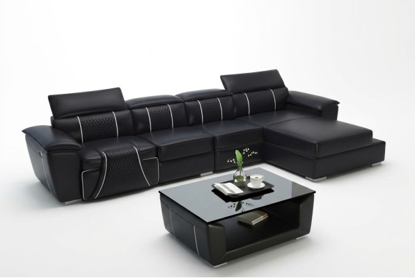 Sectional L-shaped sofa couch design leather upholstery modern relax automatic new