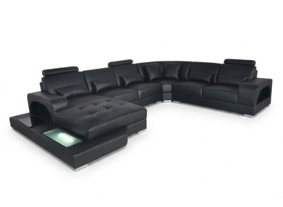 Design leather upholstered corner room sofa, corner sofas with USB designer living LED
