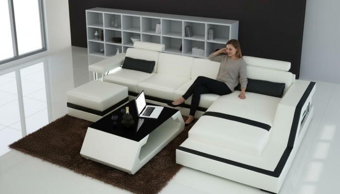 Designer living landscape Big modern leather sofa with USB HAMBURG III corner sofa sofa
