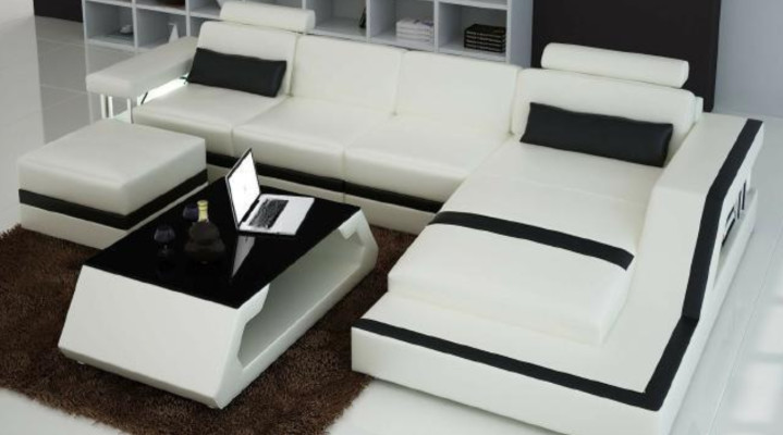 Designer living landscape Big modern leather sofa with USB HAMBURG III corner sofa sofa