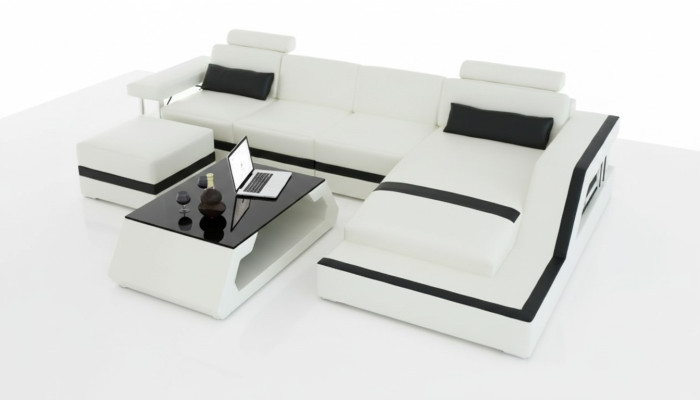 Designer living landscape Big modern leather sofa with USB HAMBURG III corner sofa sofa