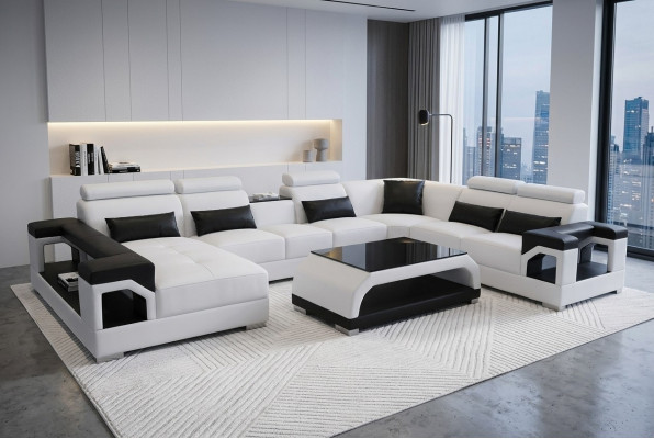 Leather corner couch sofa modern seating couch design living landscape + table + USB
