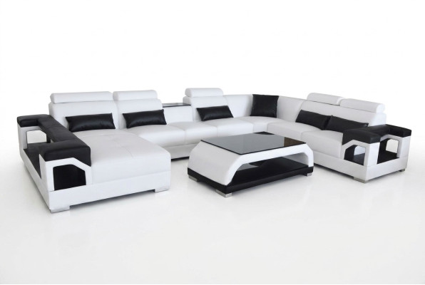 Leather corner couch sofa modern seating couch design living landscape + table + USB