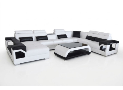 Leather corner couch sofa modern seating couch design living landscape + table + USB