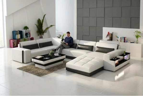 Leather sofa with USB couch living area corner sofa corner suite design modern sofa