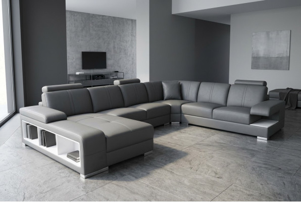 Living Room Sofa Couch Leather Upholstery Corner Seating Set U Shape Living Area +USB