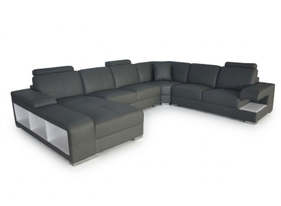 Living Room Sofa Couch Leather Upholstery Corner Seating Set U Shape Living Area +USB