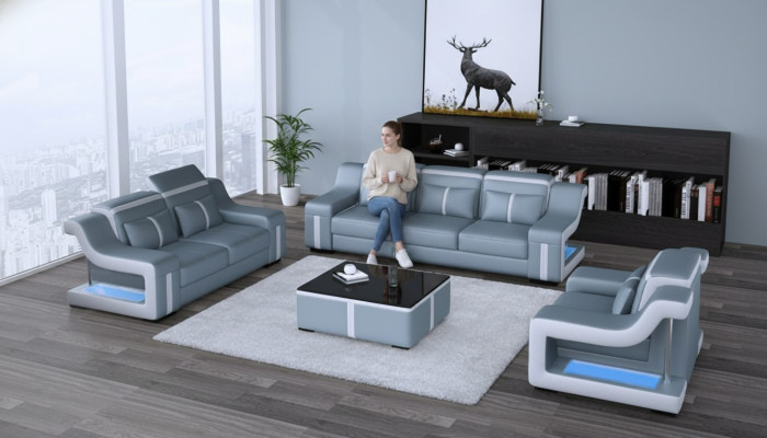 Sofa USB Couch Upholstery 3+2+1 Suite Leather Sofas Couch Set Combination New