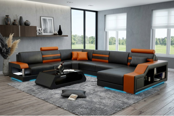 Design sofa corner sofa living landscape with shelf upholstery seating set leather sofa USB